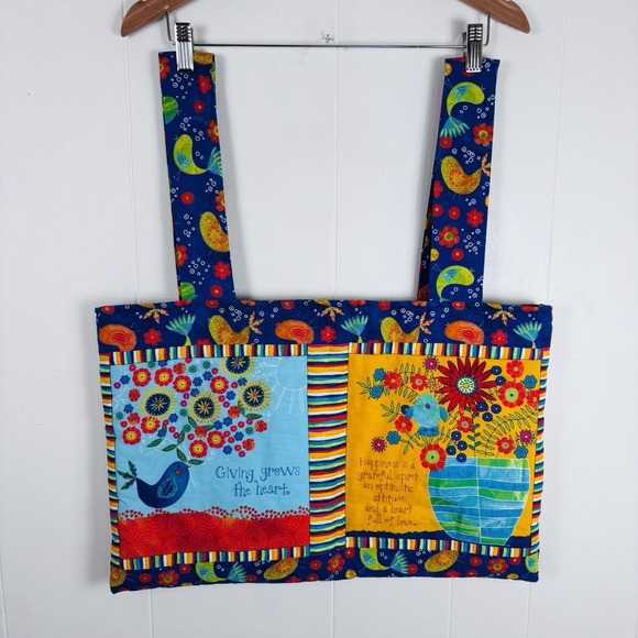 Handmade Quilted Bright‎ Colorful Tote Bag Flowers Birds and Positive Messages - Picture 5 of 9